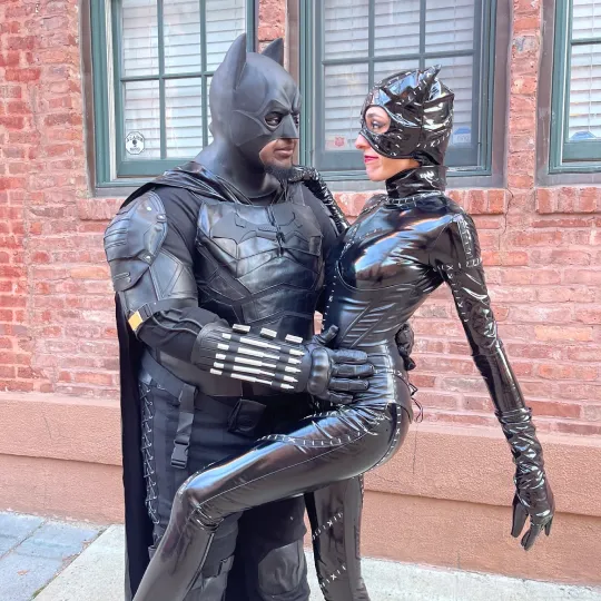 Batman and Batwoman show off their sexy and sleek Halloween Costume outside some of the best bars in Hoboken